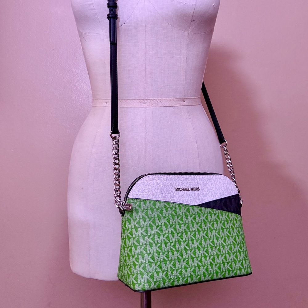 Michael Kors Green and White Crossbody Bag with Chain Strap
